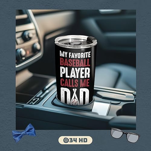 Miniatura 8 de 34HD Regalos deportivos, vaso de béisbol para papá con tapa, acero inoxidable de 20 onzas, taza de café de viaje para mi jugador favorito, regalos