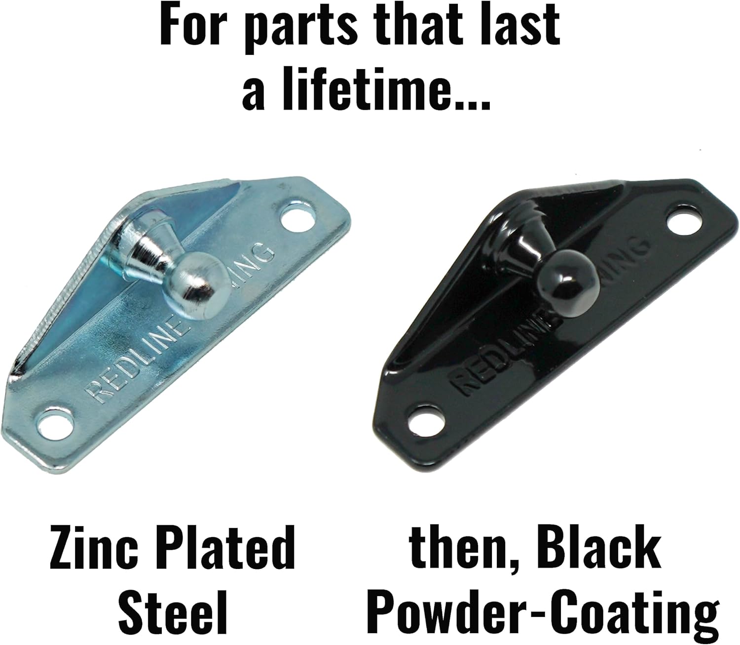 10mm Ball-Stud Mounting Brackets (Pack of 4) Low Profile - Gas Strut Lift Support Fittings (Black Powder-Coated over Zinc-plating) RT-60-00001-4