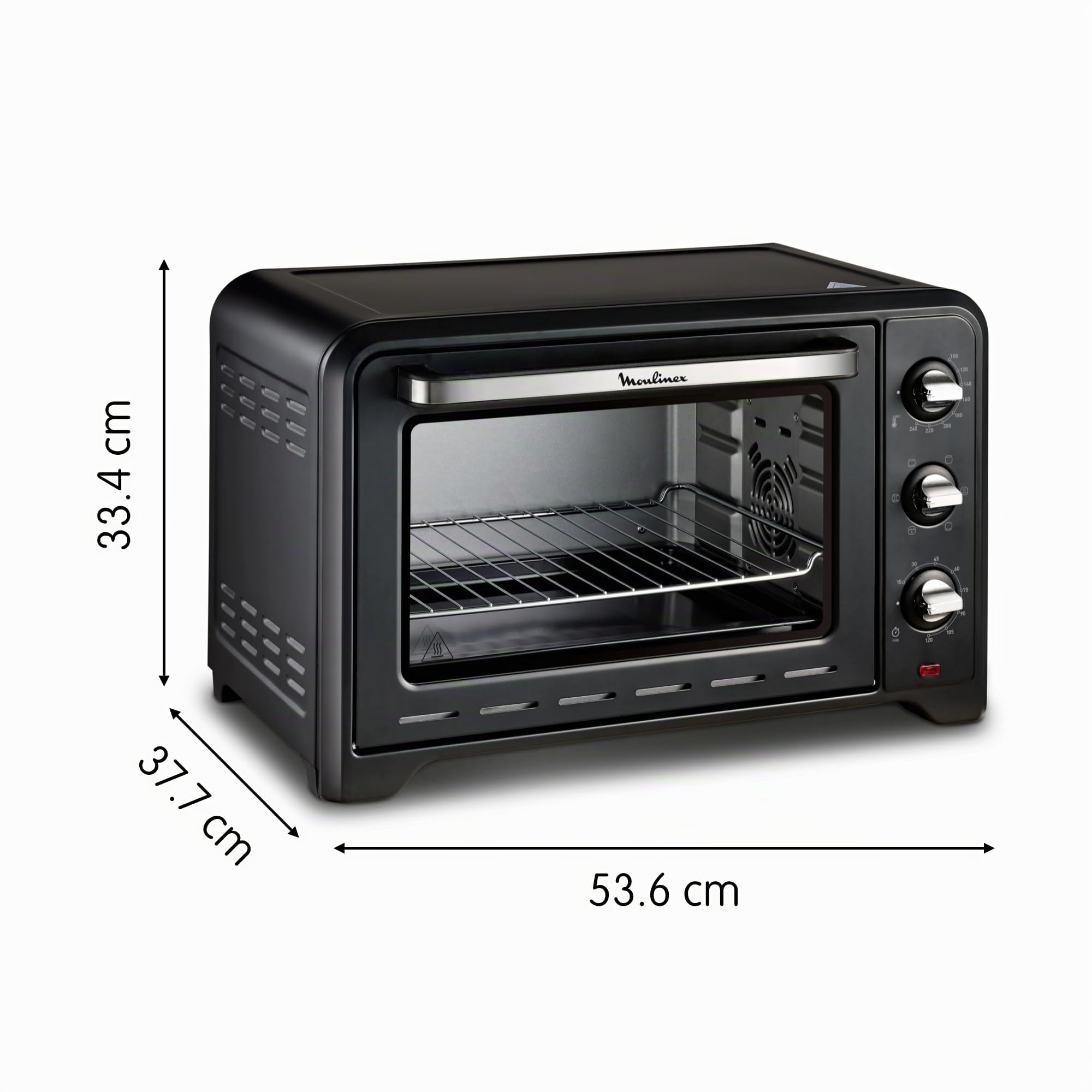 Moulinex Standbackofen 33 l, Umluft, Spitzenkonvektion, 6 Kochmodi, regelbarer Thermostat bis 240 °C, Timer 120 min, Wendegitter, Topflappen aus Silikon, Optimo, schwarz, OX464811