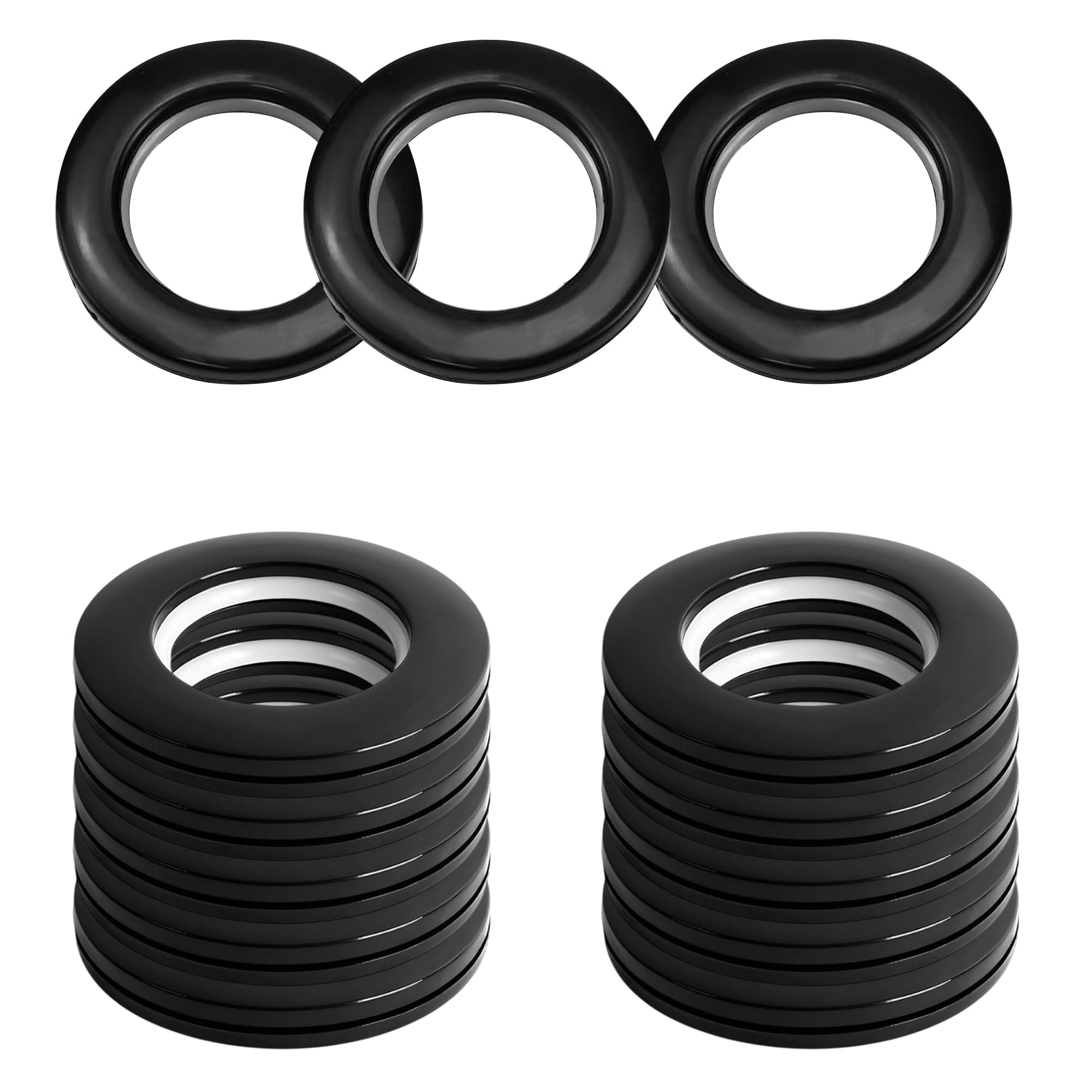 WedDecor 42mm Snap-On Curtain Grommets, Washable Low Noise Eyelet Rings, Smooth Glide Plastic Curtain Rings for Shower Room Divider Drapes, Drapery Hardware, Black, Set 10 Pieces
