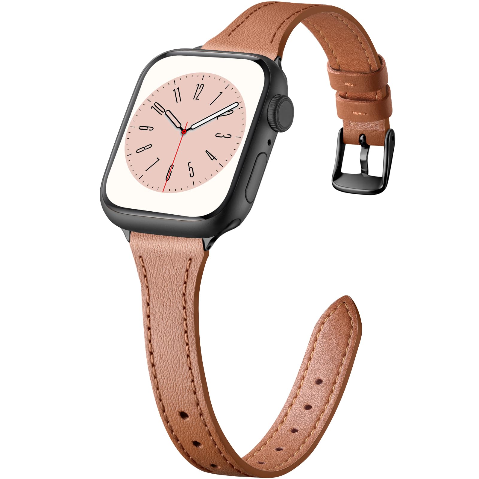 Charlam Slim Leather Band Compatible with Apple Watch Bands for Women 40mm 38mm 41mm 42mm 44mm 45mm 46mm, Top Grain Genuine Leather Strap Thin