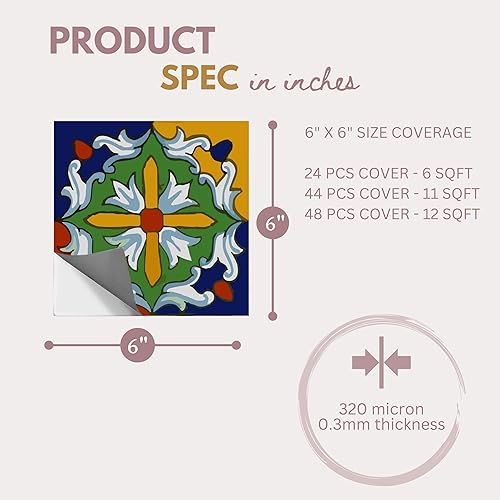 Miniatura 5 de Bleucoin Pegatinas para azulejos de pared de baño y cocina Mexican Talavera | Murales autoadhesivos extraíbles resistentes al agua para decoración
