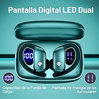 Vista 3 de Auriculares inalámbricos bmani, auriculares Bluetooth con 80 horas de reproducción, estuche con pantalla LED, gancho para la oreja, micrófono