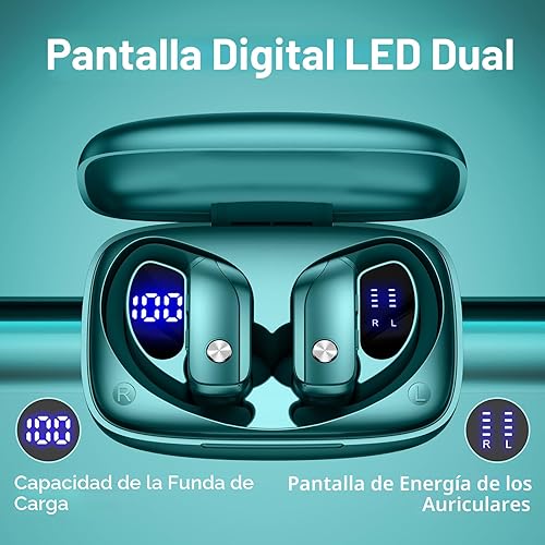 Miniatura 3 de Auriculares inalámbricos bmani, auriculares Bluetooth con 80 horas de reproducción, estuche con pantalla LED, gancho para la oreja, micrófono