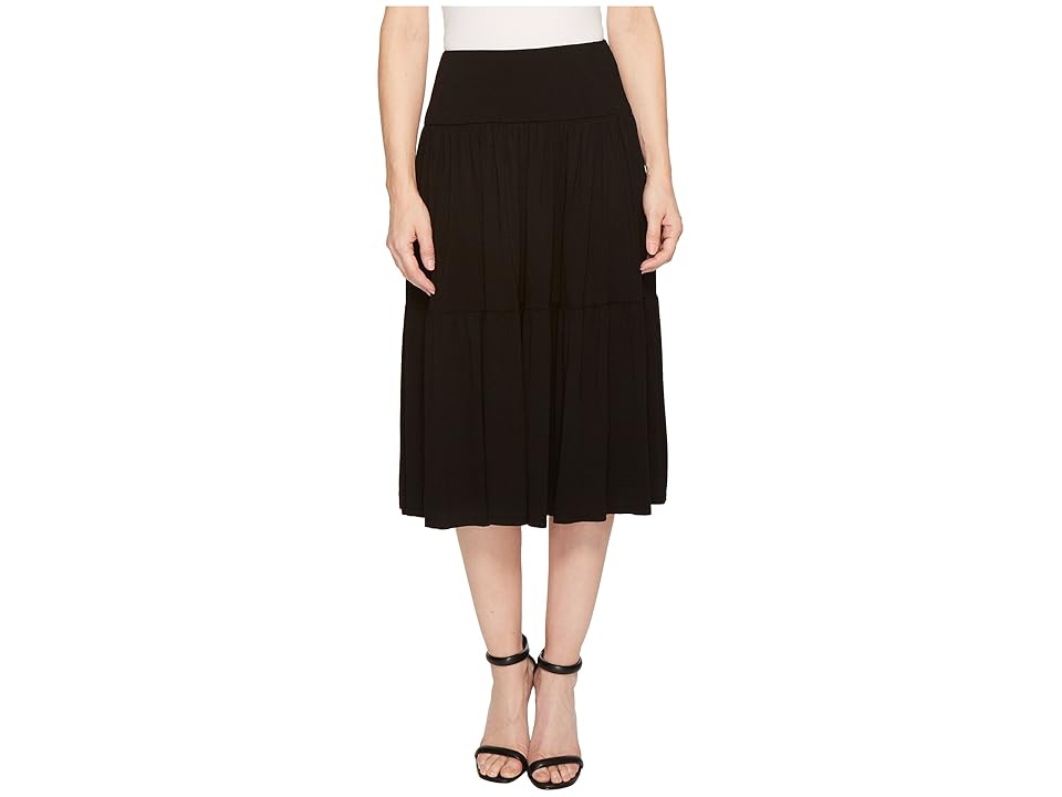 

Three Dots Refined Jersey Tiered Midi Skirt (Black) Women's Skirt