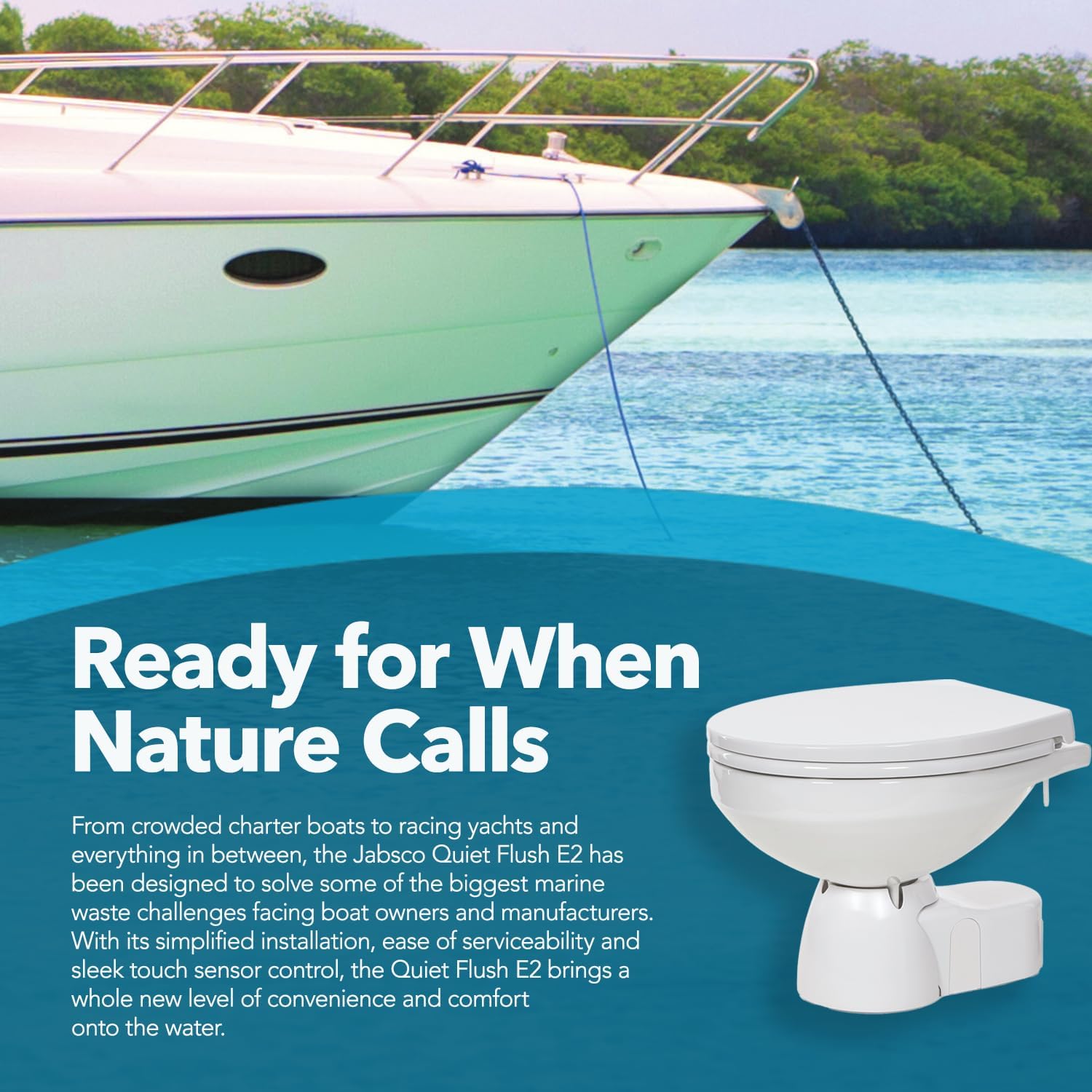 Jabsco 38045-4192RSP, Quiet Flush E2 Marine Toilet, Head, Fresh Water w/Solenoid, Regular, 12 Volt