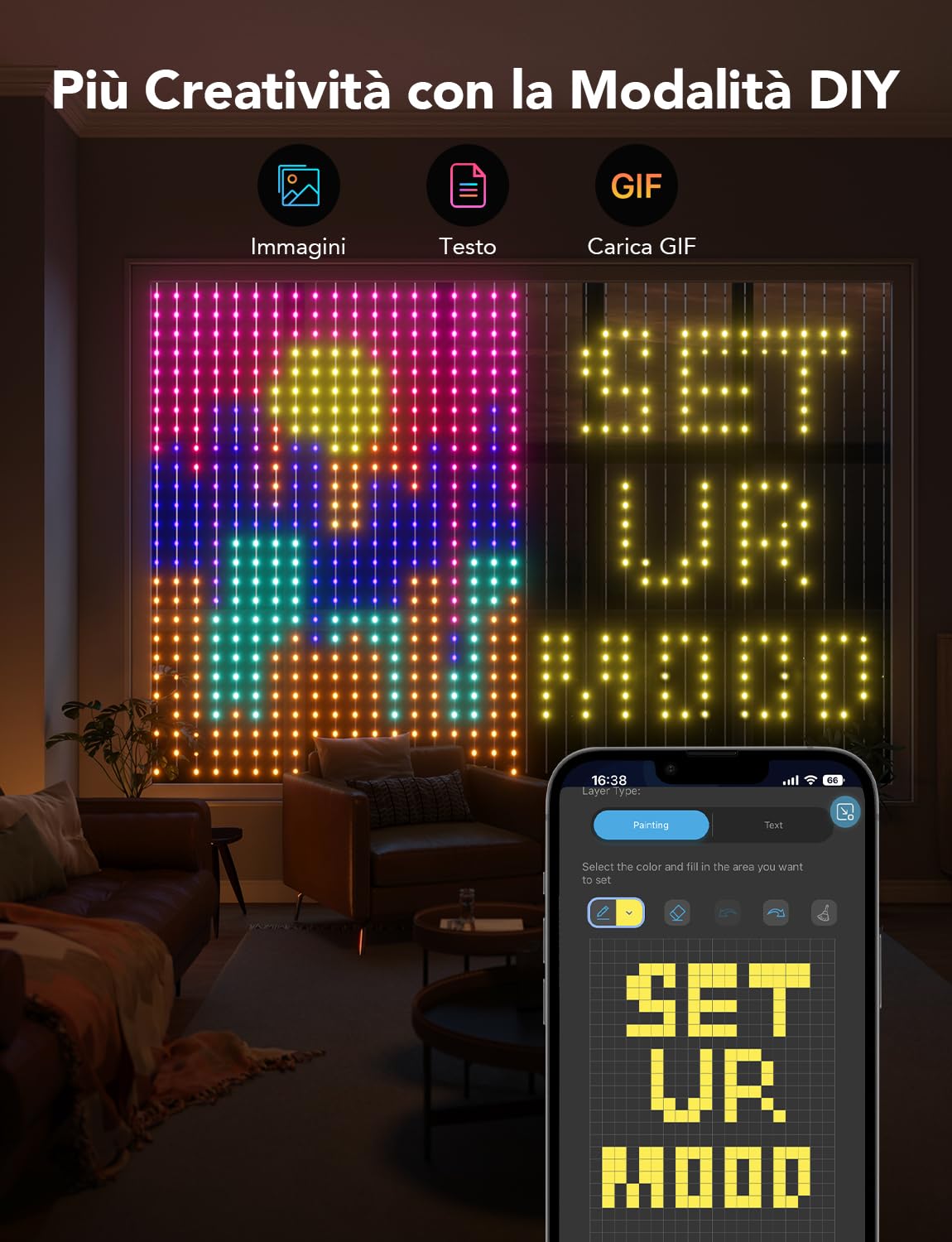 Govee Curtain Lights, 520 LEDs RGBIC, Luci per Tende LED WiFi Intelligenti all'Aperto, Luci Dinamiche per il Fai-da-te, IP65 Impermeabile, per Natale Decorazioni (1,5×2 m)