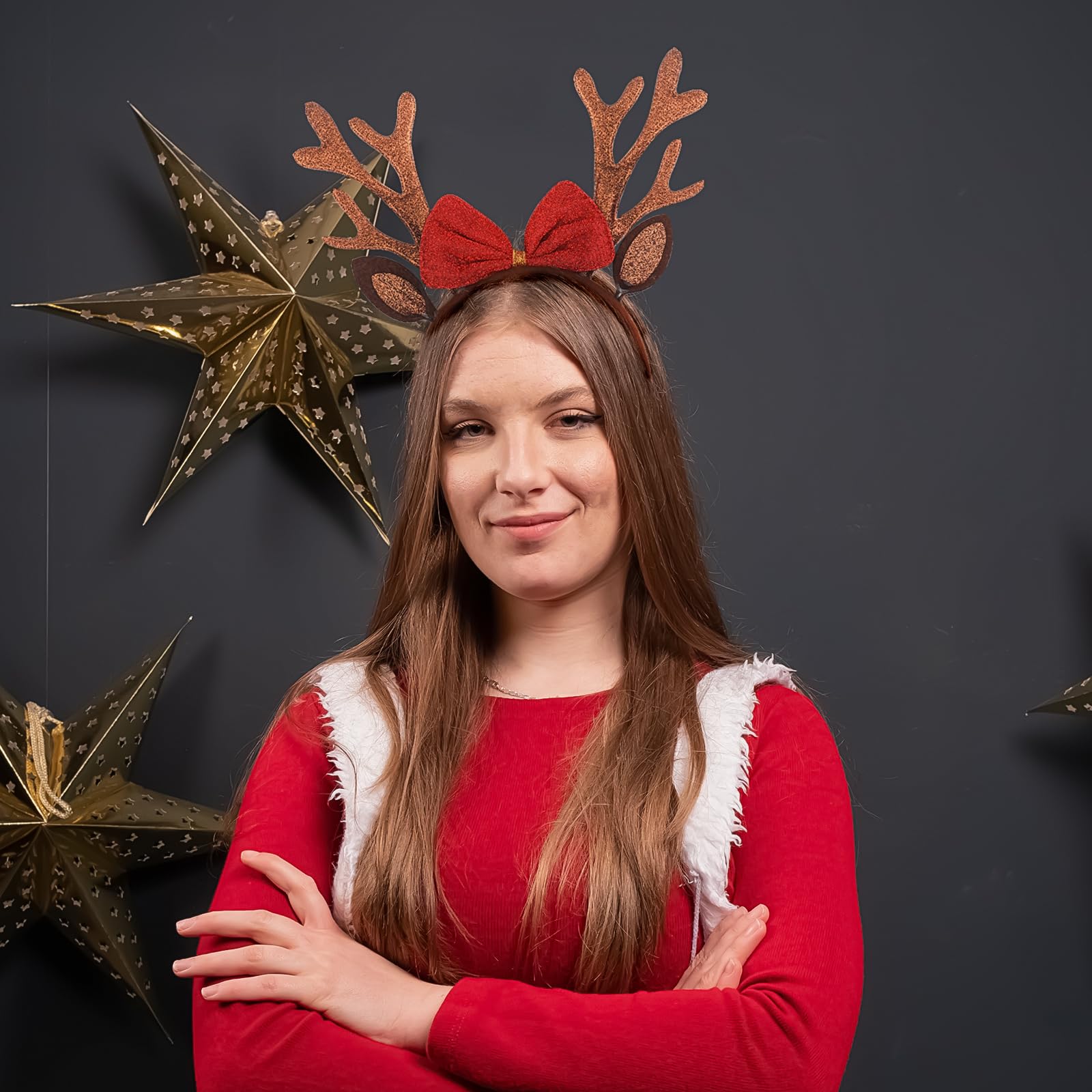 Sequined Antler Headband Brown Holiday Party Accessory Reusable Beistle Christmas Sequined Reindeer Antlers – Bulk Party  main image 4