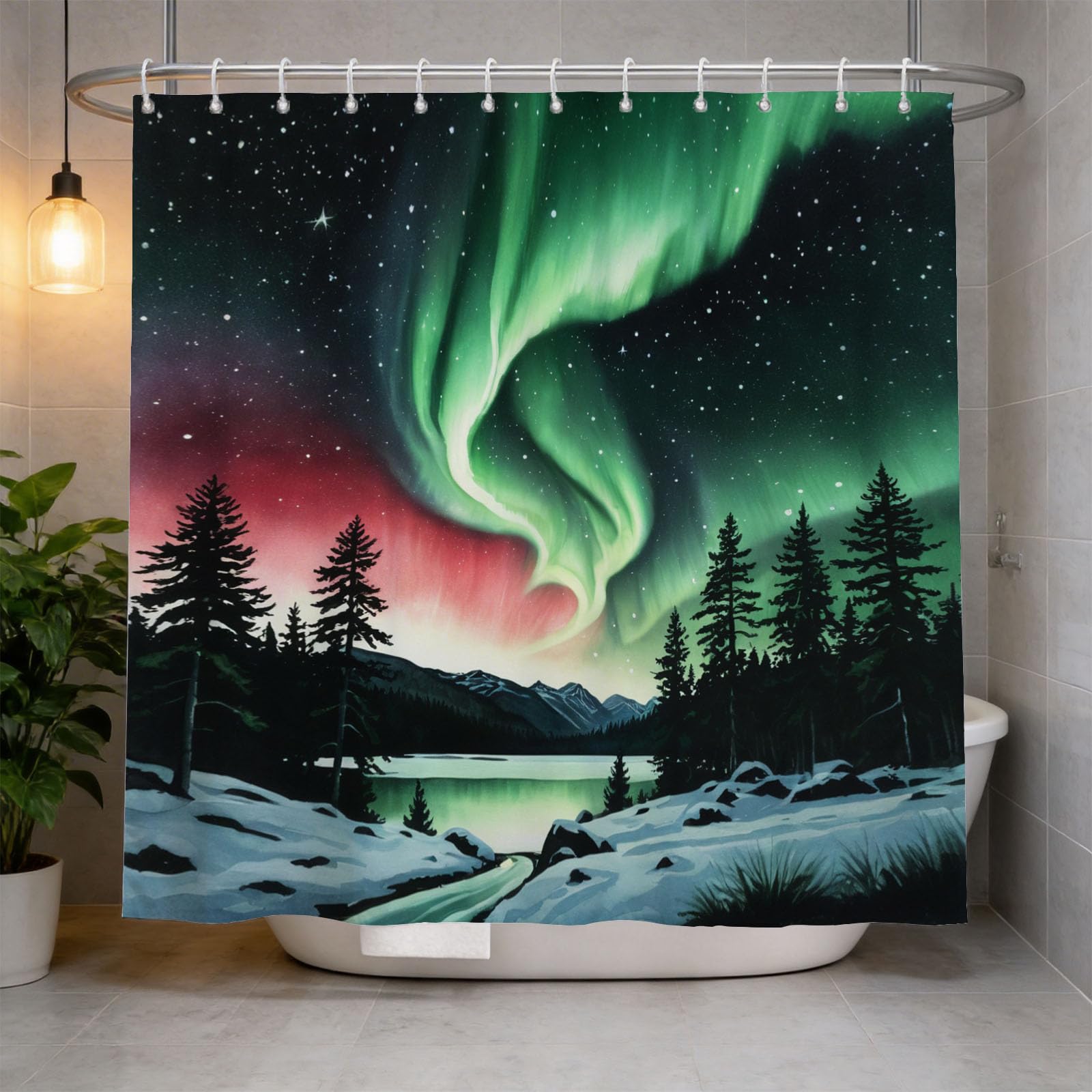 Hongduo 3D Aurora Shower Curtain for Stalls Bathtubs Woods Bathroom Decor Shower Curtain Set Polyester Fabric Waterproof 200x200cm/79X79 Inch with Hooks
