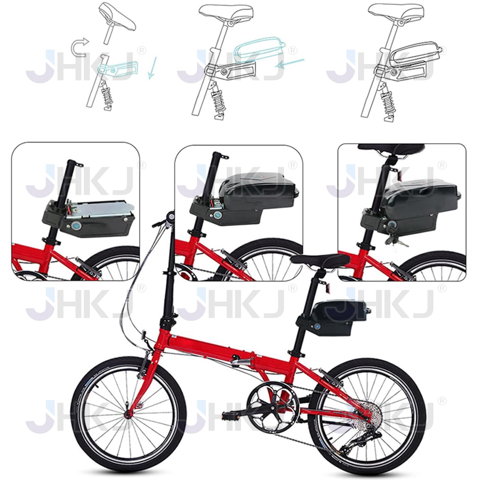 Batteria a Forma di Rana da 24V 8Ah 20Ah, Batteria al Litio da reggisella da 36V 10Ah 18Ah, Pacco batterie al Litio da 48V 12Ah 15Ah per Bici elettrica con Caricabatterie