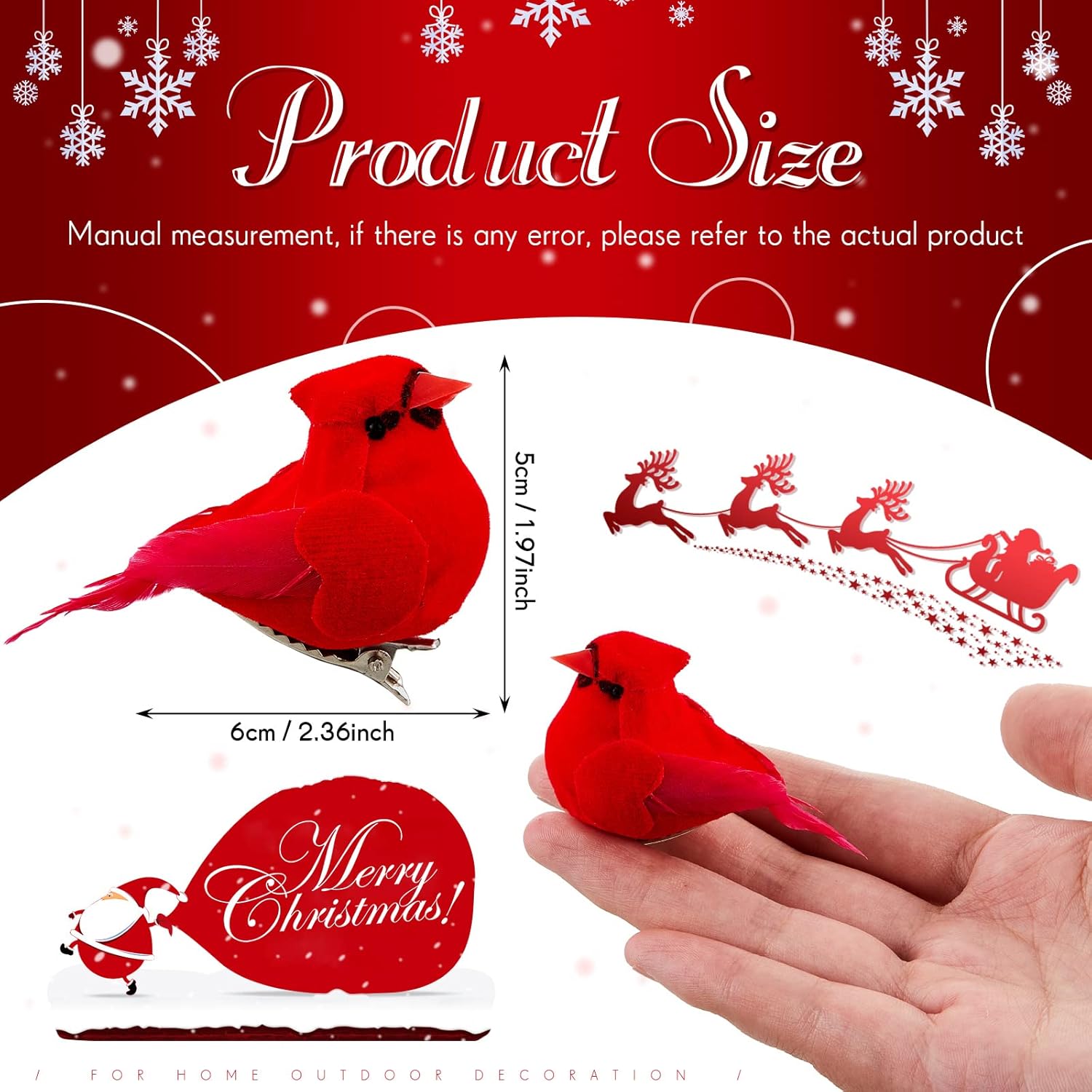 36 Pcs Valentine Decor Red Cardinal with Clip on Christmas Tree Mini Ornament Red Feather Faux Birds Decorations Bird Craft Ornament for Christmas Tree Home Outdoor Wreath Arts Decor(Classic Style) - Image 2