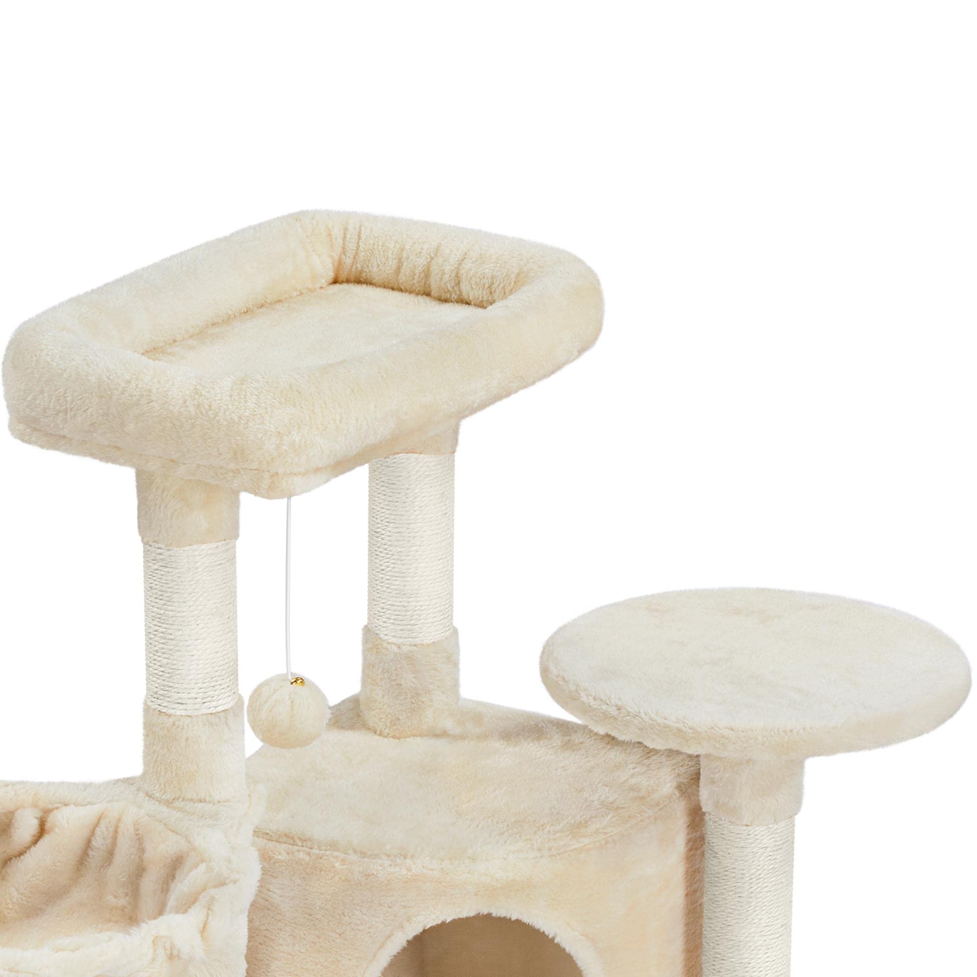 Abician Arbre à Chat Hauteur 107cm Griffoir, Tour de Jeux en Sisal pour Chatons, 3 Plateformes/Panier/Cachette, Multiniveau, Design, Beige
