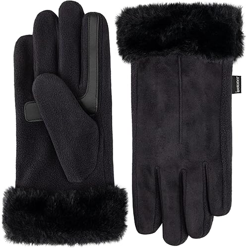 isotoner womens Water Repellent Touchscreen Stretch Mya Faux Fur Cuff Gloves