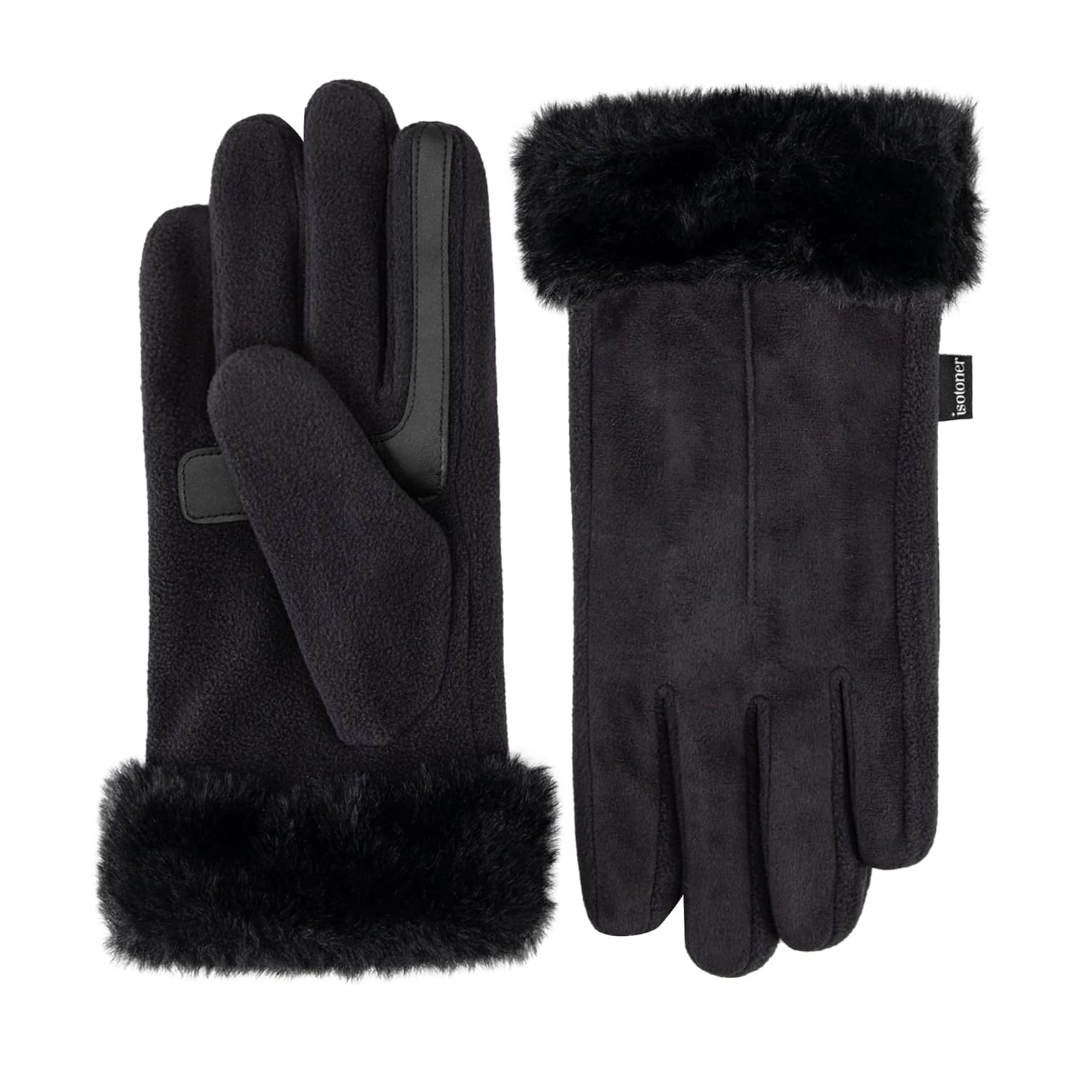 isotoner Womens Water Repellent Touchscreen Stretch Mya Faux Fur Cuff Gloves