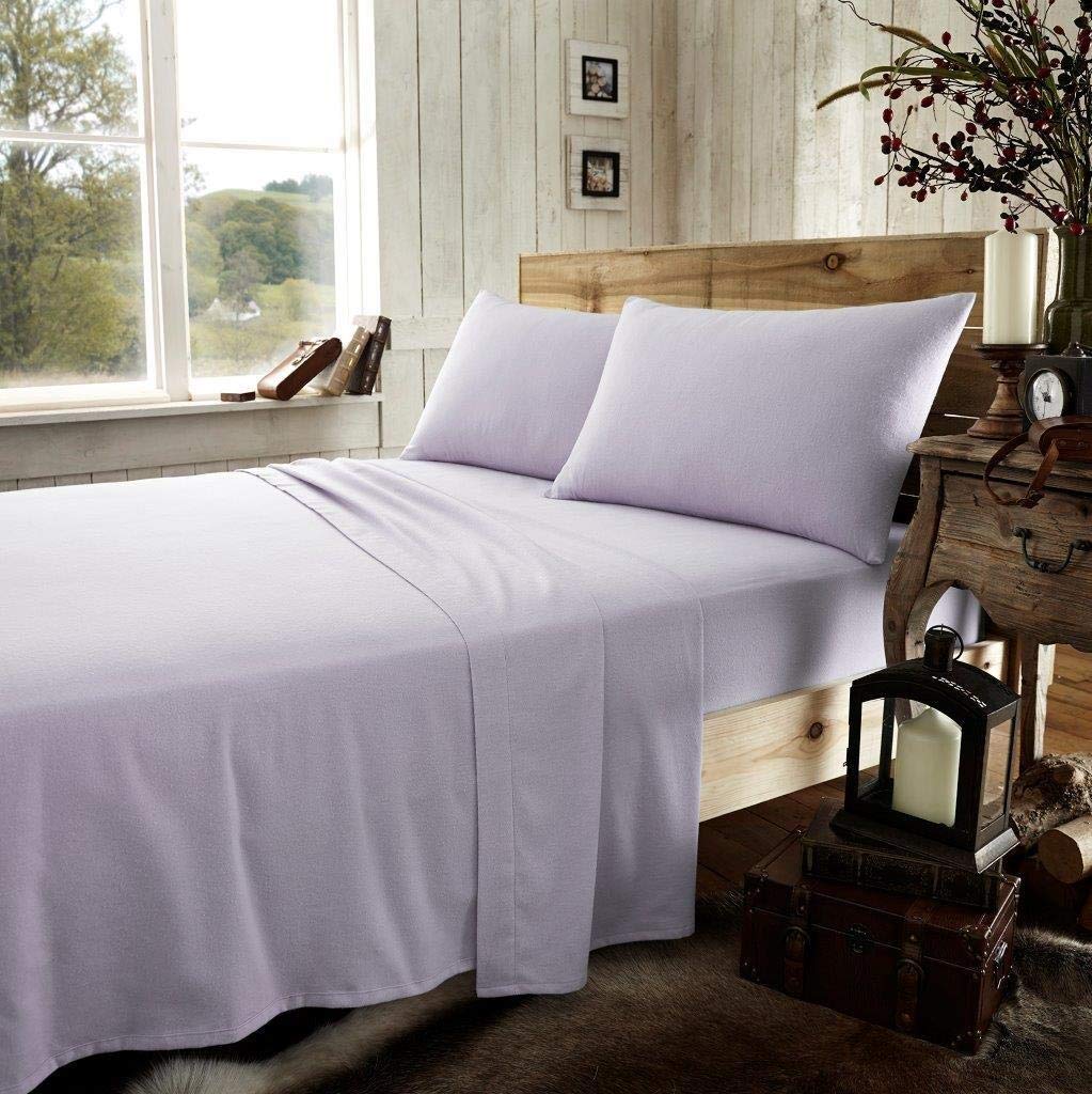 Extra Deep Fitted Sheets Plain Flannelette 100% Brushed Cotton Thermal Super Soft Warm Cosy 40cm Deep Fitted Sheets (Lilac, Pillowcase Pair)