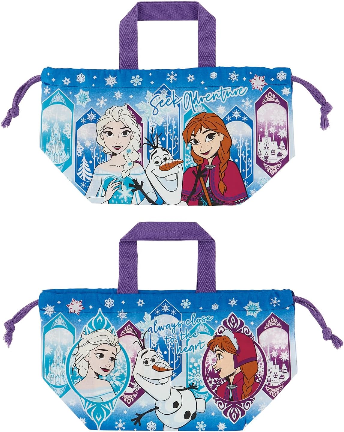 Skater KB7W-A Lunch Drawstring Lunch Bag, Drawstring Bag, Set of 2, Disney Frozen 25, Girls