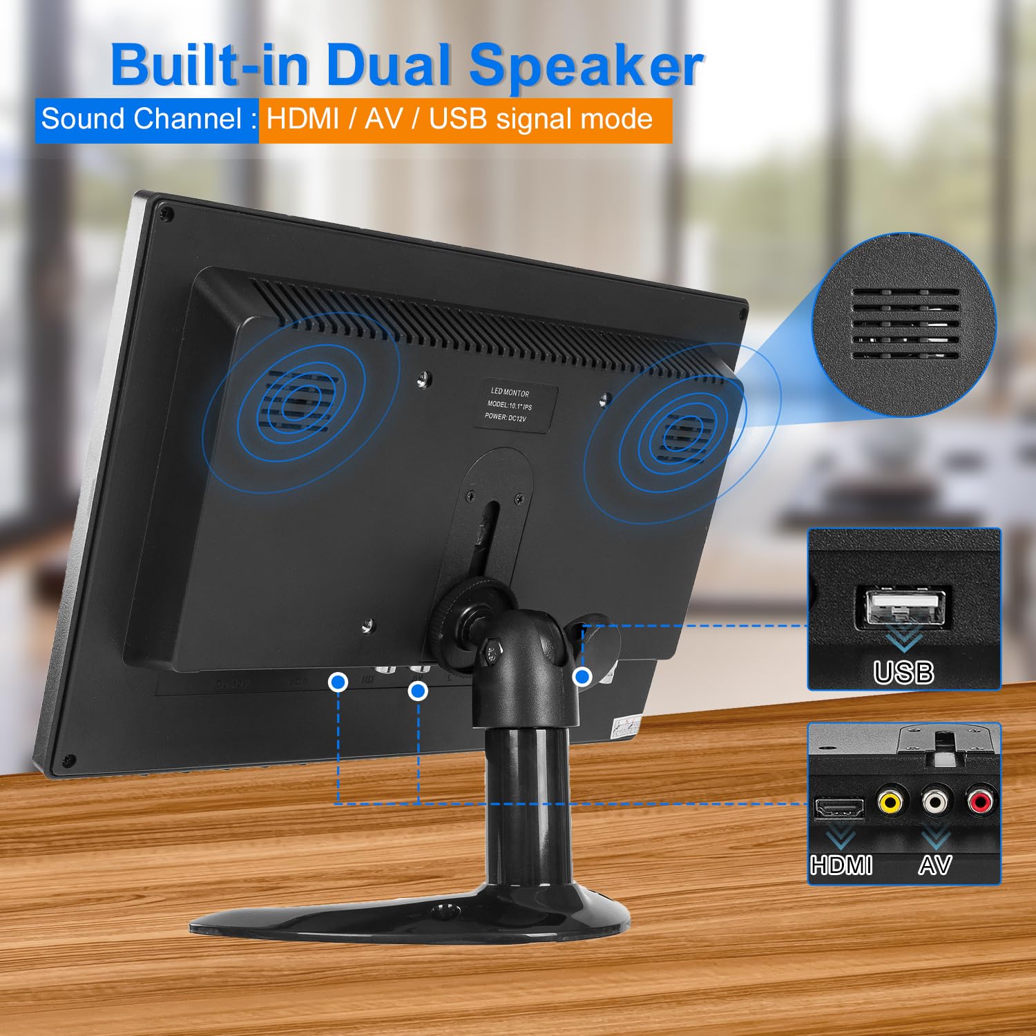 10 pollici FHD Small IPS Monitor LCD Display 1920 x 1200 60 Hz 16:10 con ingresso BNC VGA AV Altoparlante incorporato per telecamera di sicurezza CCTV DVR PC STB console di gioco