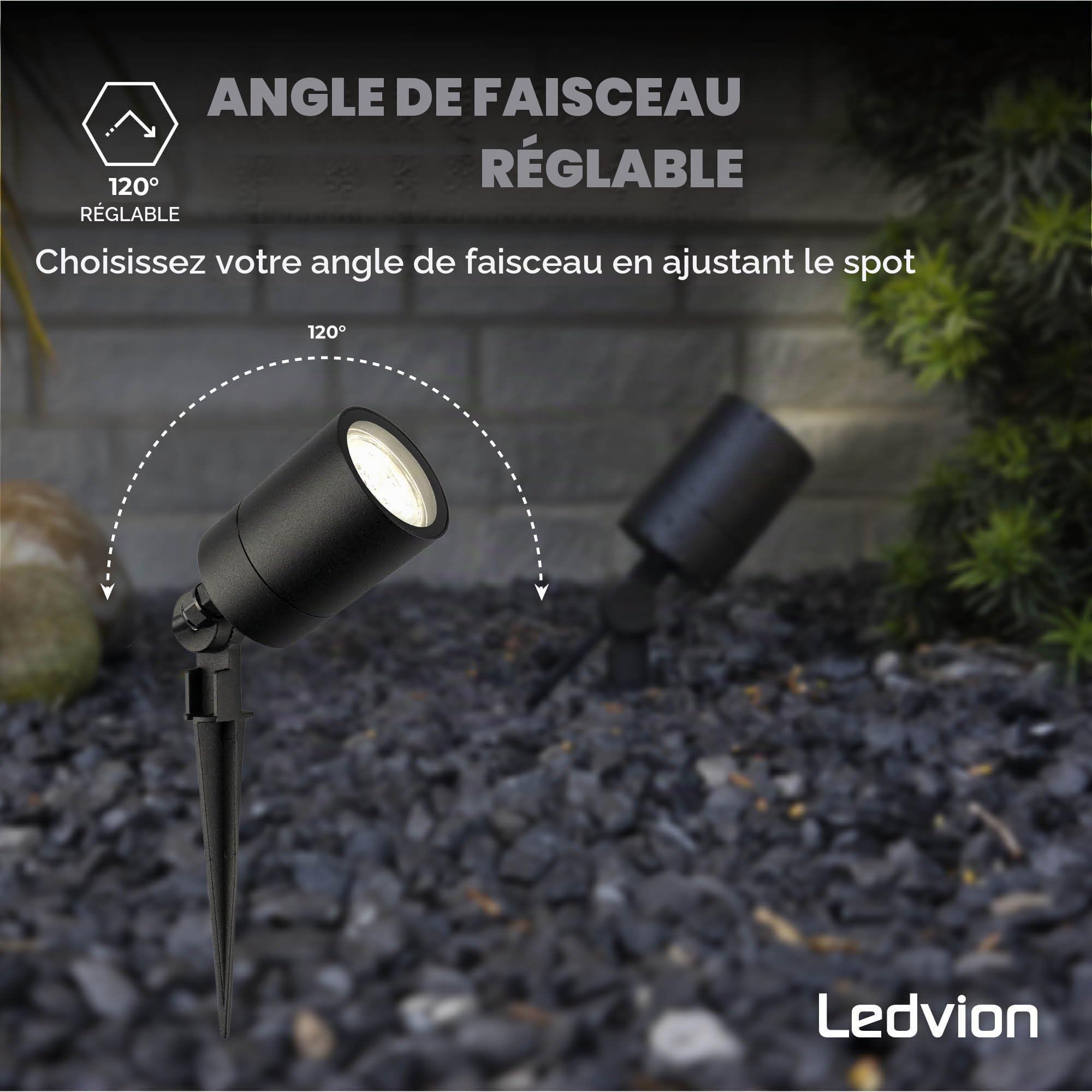 Ledvion Lot de 3 LED Extérieur Spot IP65 1W 4000K GU10 dimmable piquet