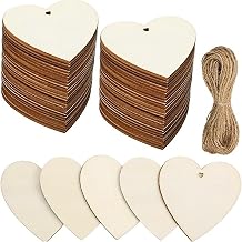 40 Pack Wooden Hearts 7.6cm with Holes & Jute Twine | Natural Craft Hearts for DIY Wedding Decor, Personalised Gifts, Rustic Party & Home Crafts