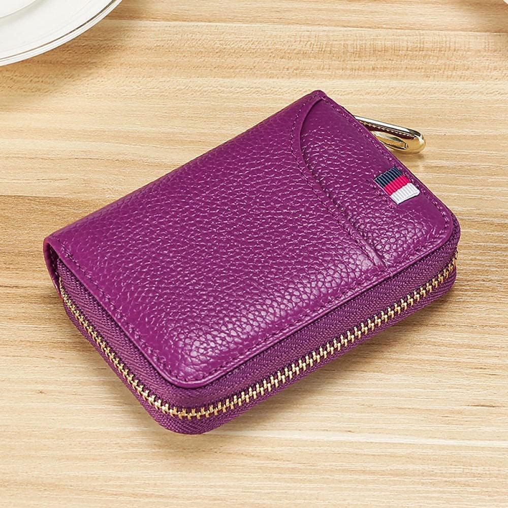 Zipper type mini card holder, multi-card position, first layer cowhide ID card holder, small hand bag-coffee wallet(Coffee color)
