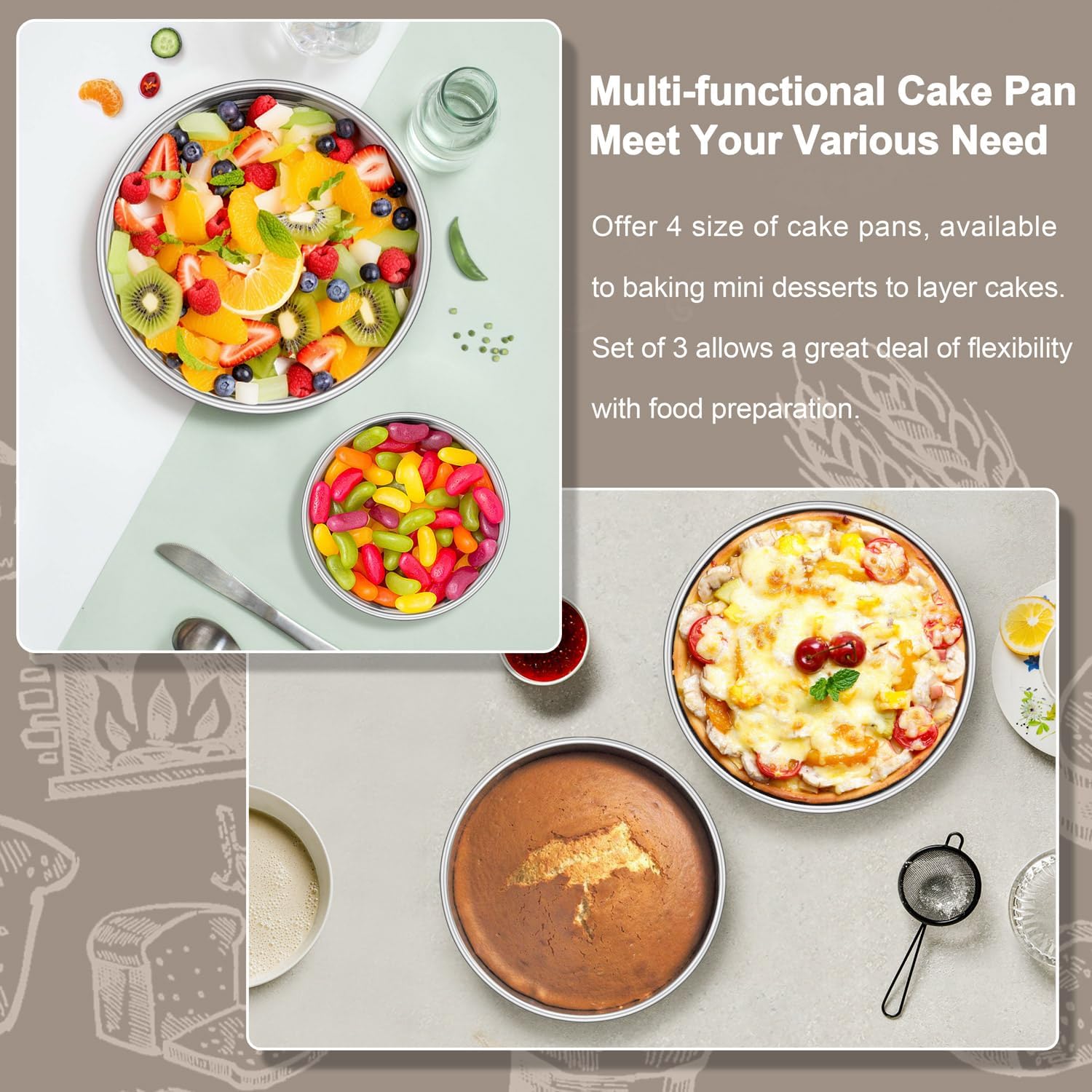 Homikit Round Cake Pan Set of 3, 8 Inch Stainless Steel Layer Cake Tins for Baking, Mirror Finish Bakeware for Wedding Birthday Baby Shower Party, Oven & Dishwasher Safe - Image 8