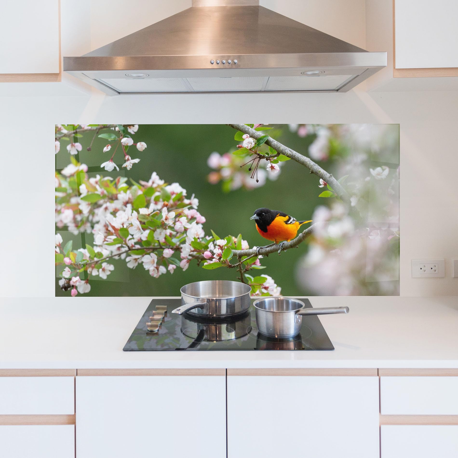 ARTHUB® Crédence de Cuisine en Verre 60x150 cm, Spring Flower Trees | Protection Contre Les éclaboussures, Revêtement Mural en Carreaux, Plaque en Verre, Verre trempé, Paysages, Printemps