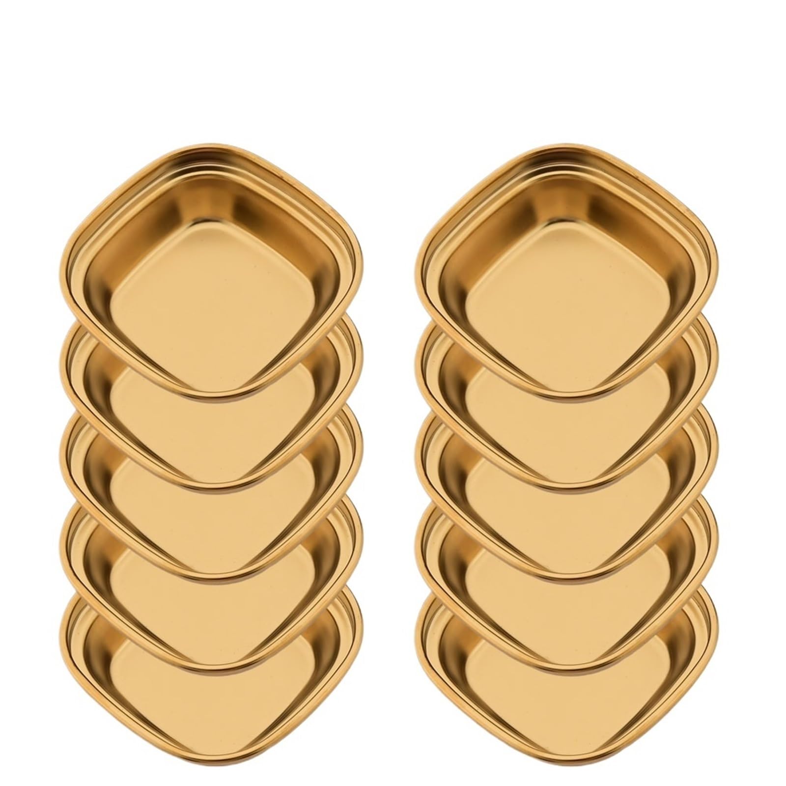 UBOHUZ 10Pcs Golden Stainless Steel Divided Condiment Tray - BBQ Sauce Plate For Dipping Seasoning Vinegar Spices Ketchup Salt Sugar for Kitchen Condiment(Gold)
