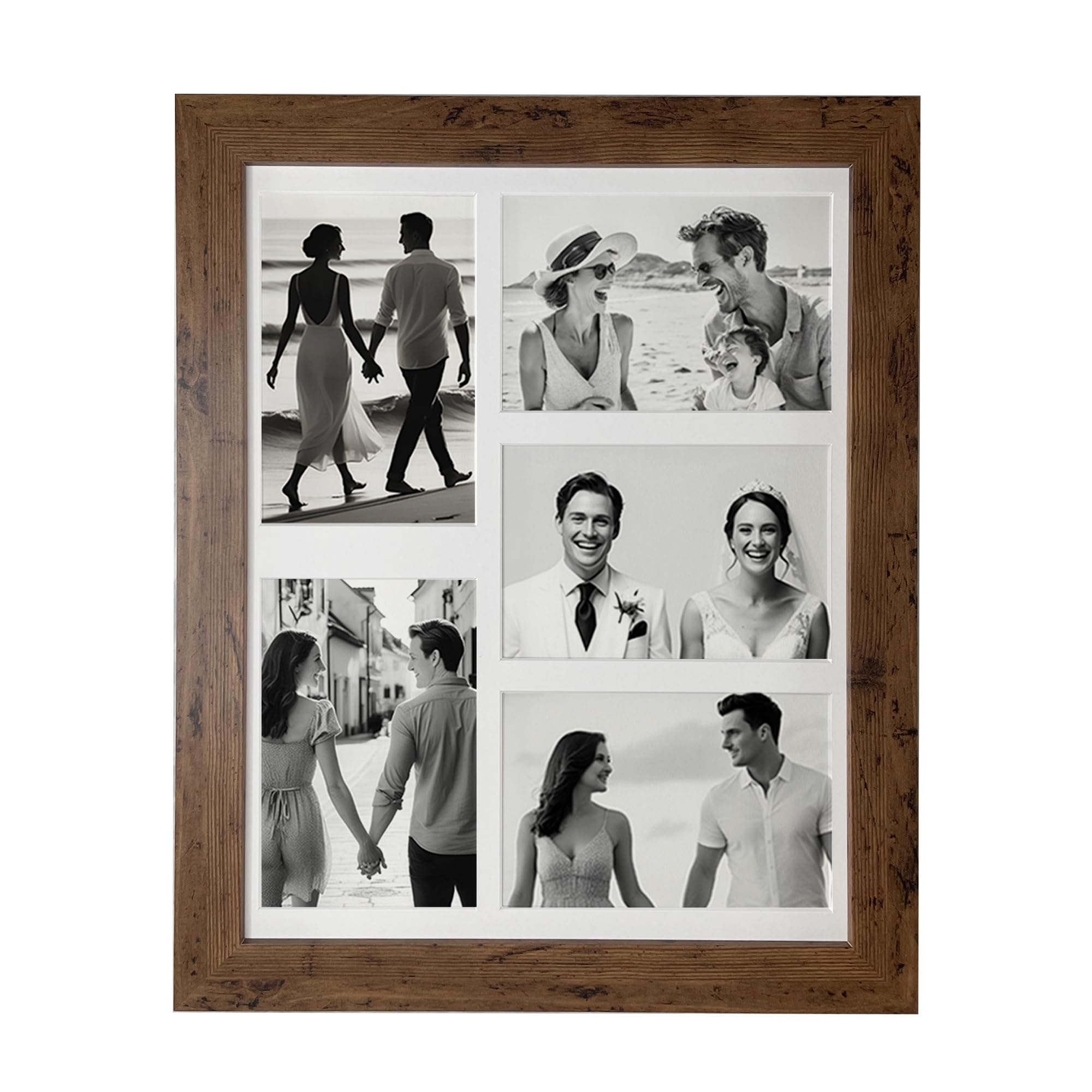 Aryllis Multi Aperture 14x11 Picture Frame, Rustic Brown, 14x11 Frame with Mount for 5 6x4 photos