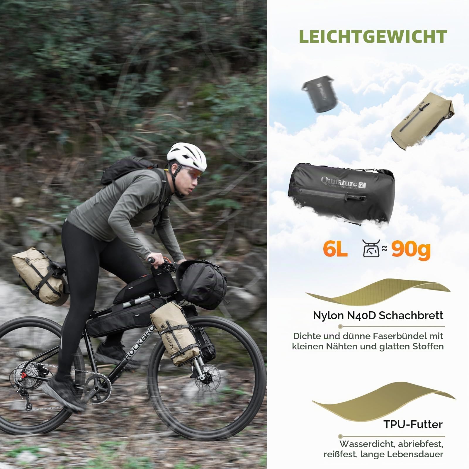 Lenkerhalter und Fahrradtasche Bikepacking Set Wasserdichter Kompressionssack mit Lenkerhalterung Leicht Flexibel Vielseitig Montierbar für Rennrad, MTB & Gravel