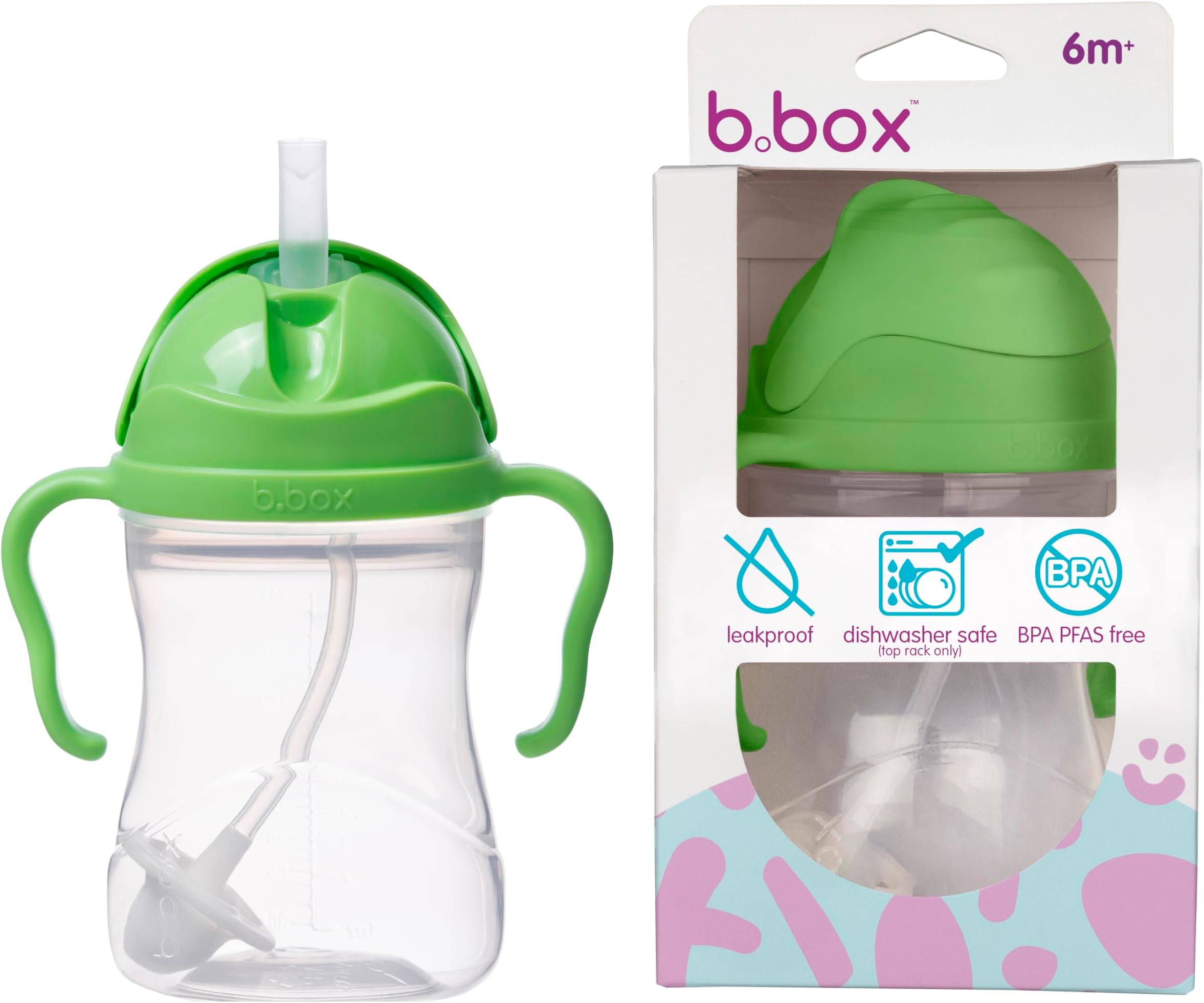 b.box Sippy Cup with Fliptop Straw, Drink from any Angle | Weighted Straw, Spill Proof, Leak Proof & Easy Grip | BPA Free, Dishwasher safe | For Babies 6m+ to Toddlers (Apple, 8 oz)