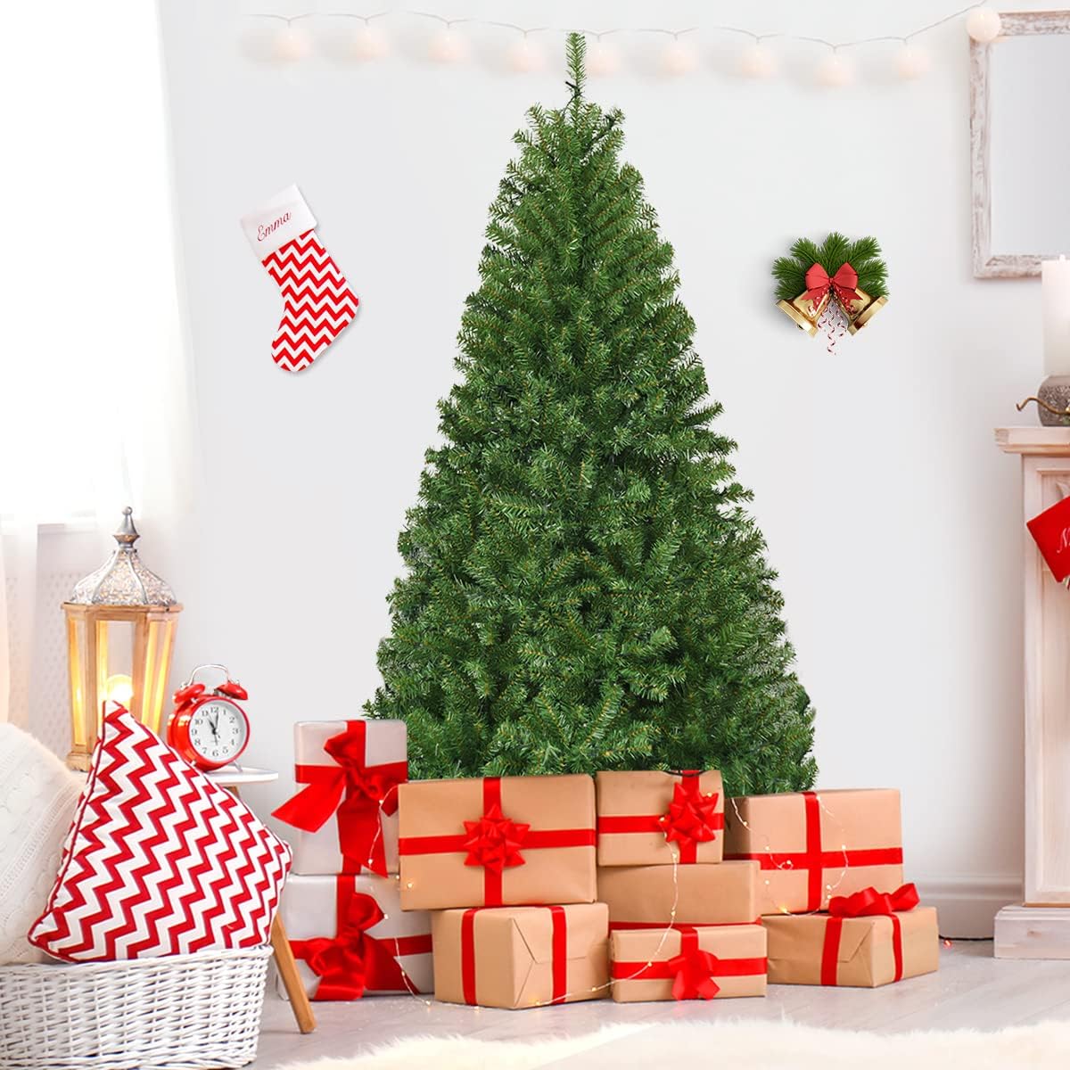RELAX4LIFE Albero di Natale 180 cm, Artificiale Illuminato, Albero di Natale Illuminato in PVC, con Luce LED e Supporto in Metallo, Verde, Vari Dimensioni
