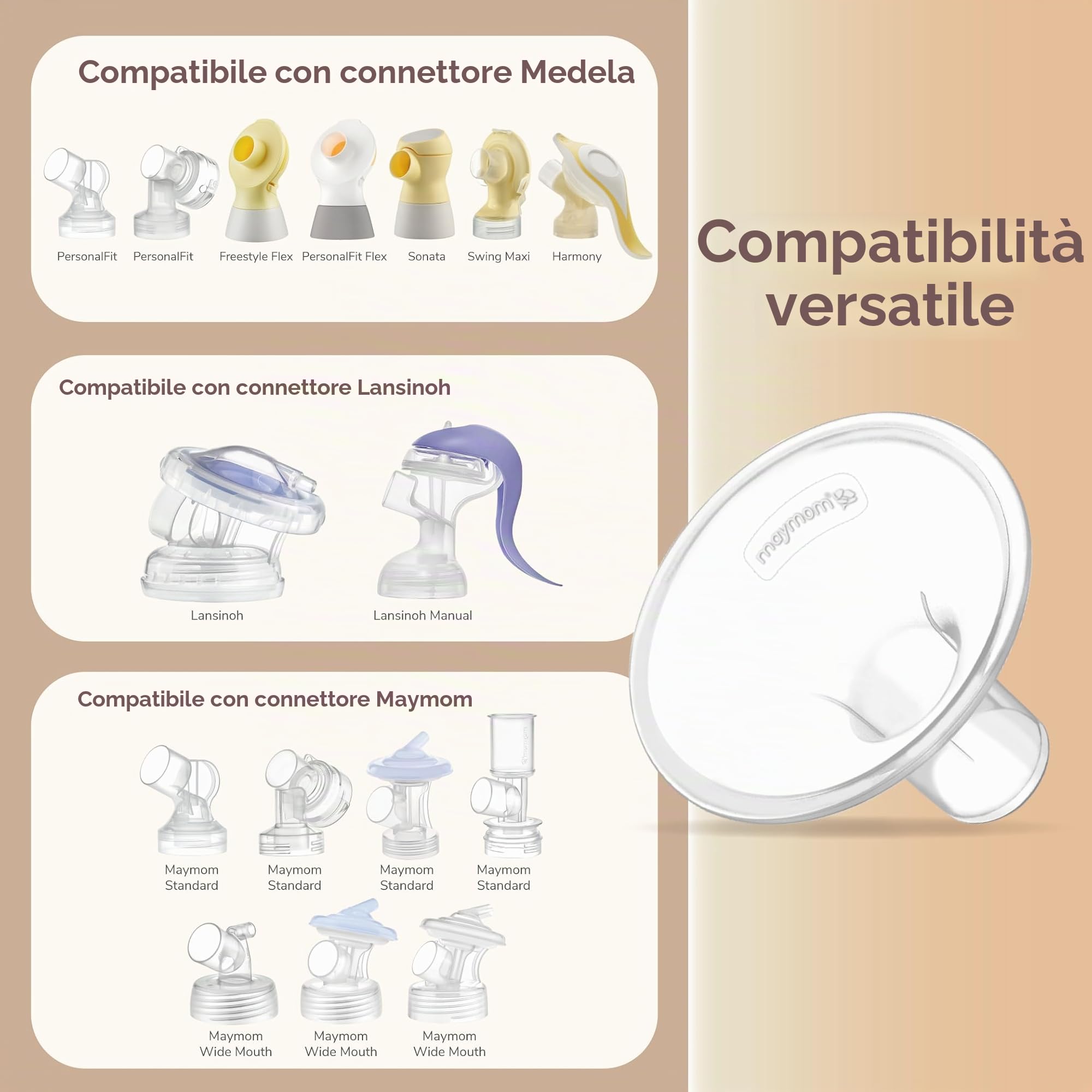 Maymom MyFit Paracapezzoli 17 mm Piccoli Compatibili con Tiralatte Medela e Connettori Maymom a Bocca Larga e Stretta, 2 Pezzi