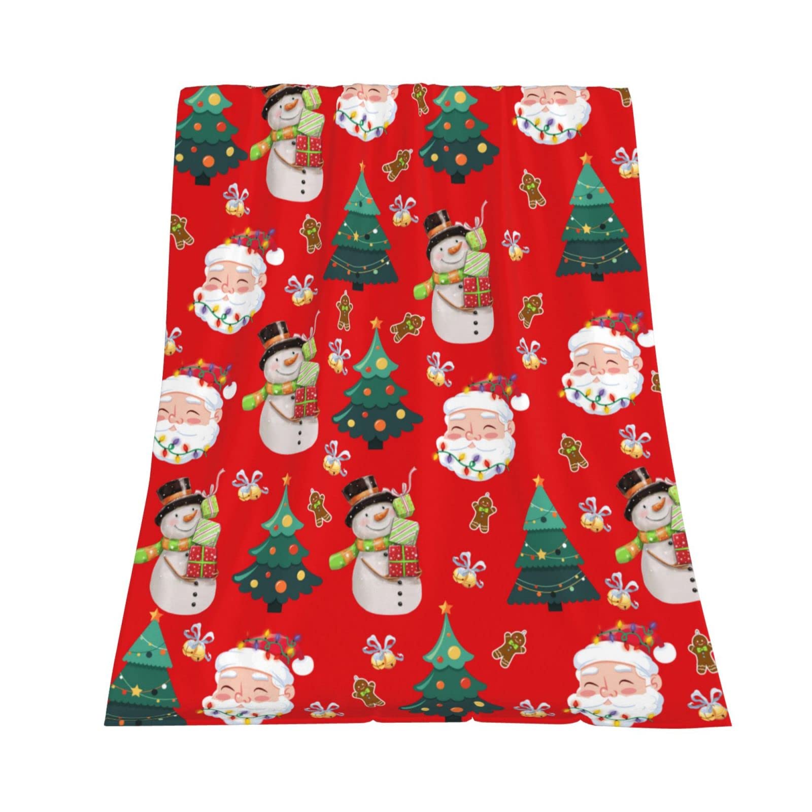 JOOCAR Cartoon Christmas Blanket Cute Christmas Tree Print Funny Santa Claus Snowman Fannel Blanket Soft Plush Warm Throw Blanket for Bed Couch Living Room Sofa Chair(Red