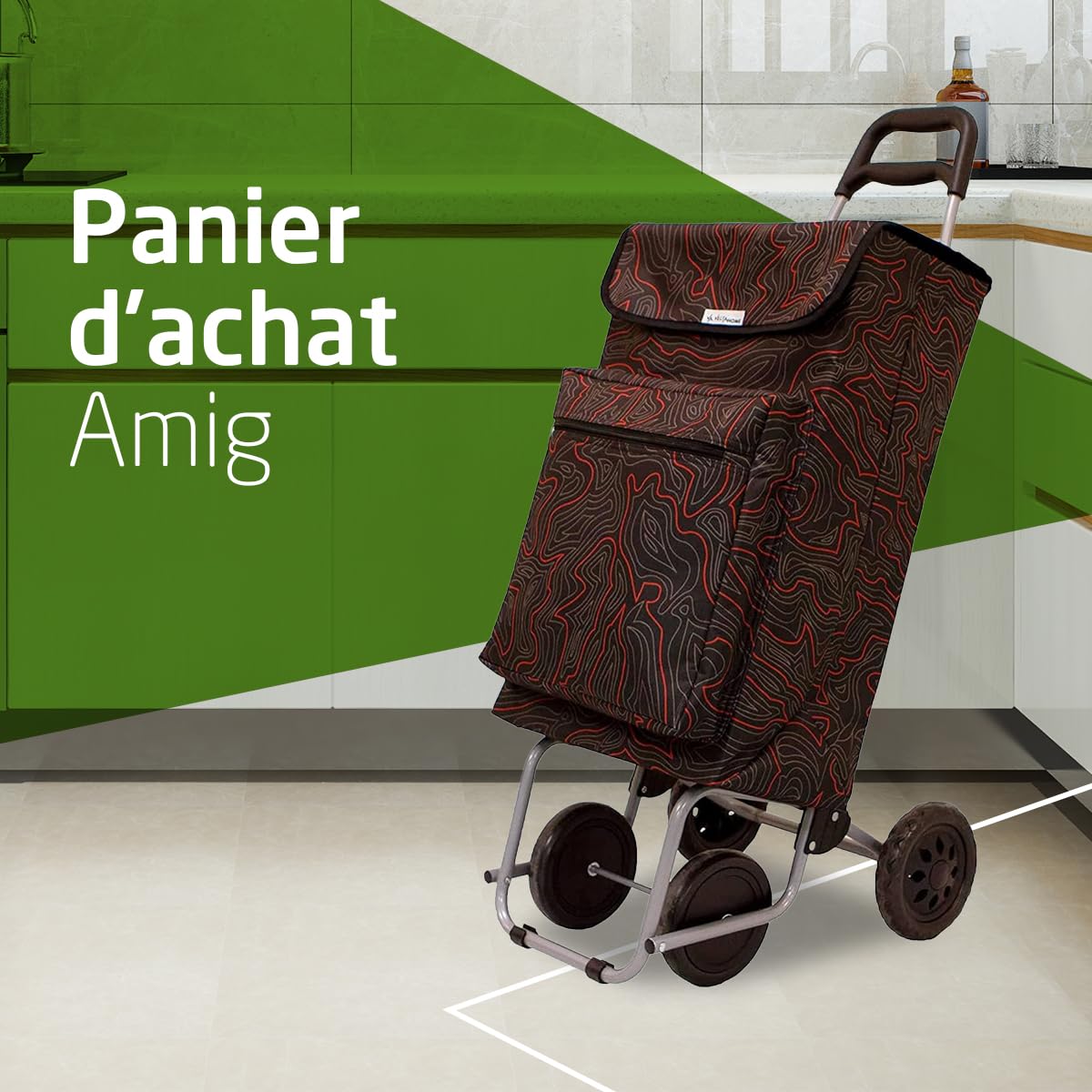 Amig - Chariot de Courses 4 Roues avec Compartiment Isotherme - Caddie de Courses Solide - Chariot de supermarché Pliable - 22 x 40 x 106 cm - Charge Max. 15 kg - Couleur Noir