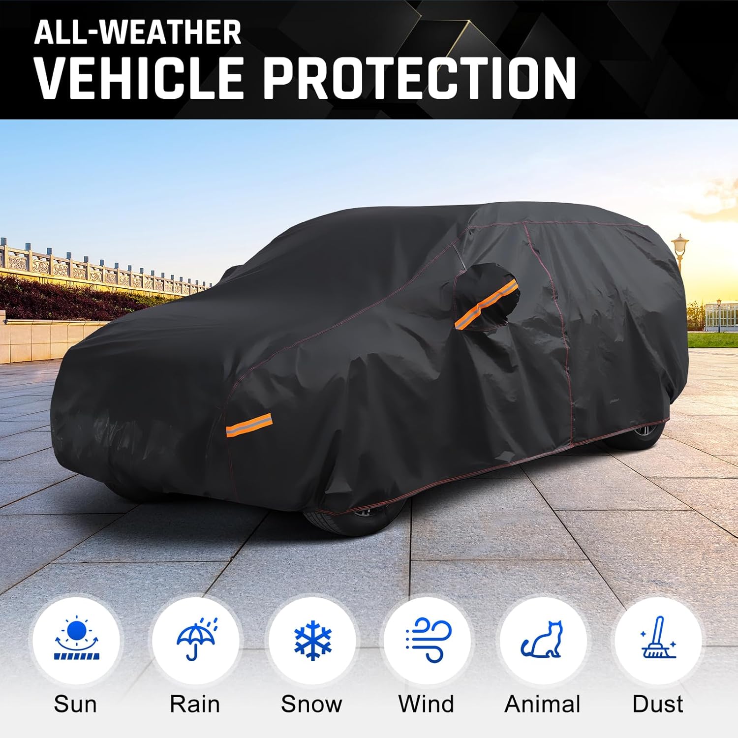 6 Layer Heavy Duty Car Cover Waterproof All Weather Protection with Cotton Liner, Universal Fit Nissan Versa, Hyundai Accent, Mazda MX-3 RX8, Subaru BRZ, Audi TT, Porsche 718 Boxster Cayman