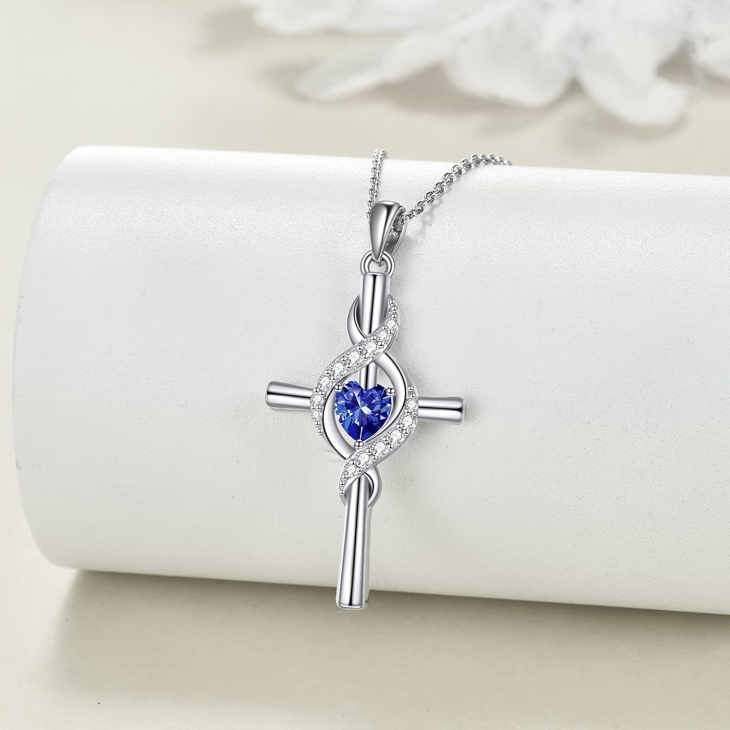ONEFINITY Cross Necklace for Women 925 Sterling Silver Cross Birthstone Pendant Necklace Infinity Cross Religious Jewelry Gifts for Women - Image 2