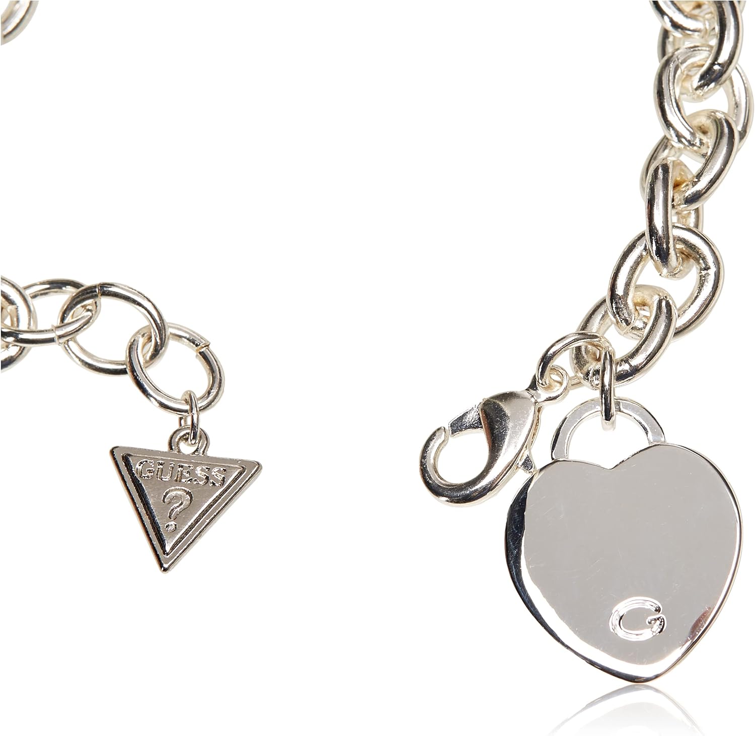 GUESS "Basic" Silver G Logo Heart Link Bracelet, 7.5": Clothing, Shoes & Jewelry