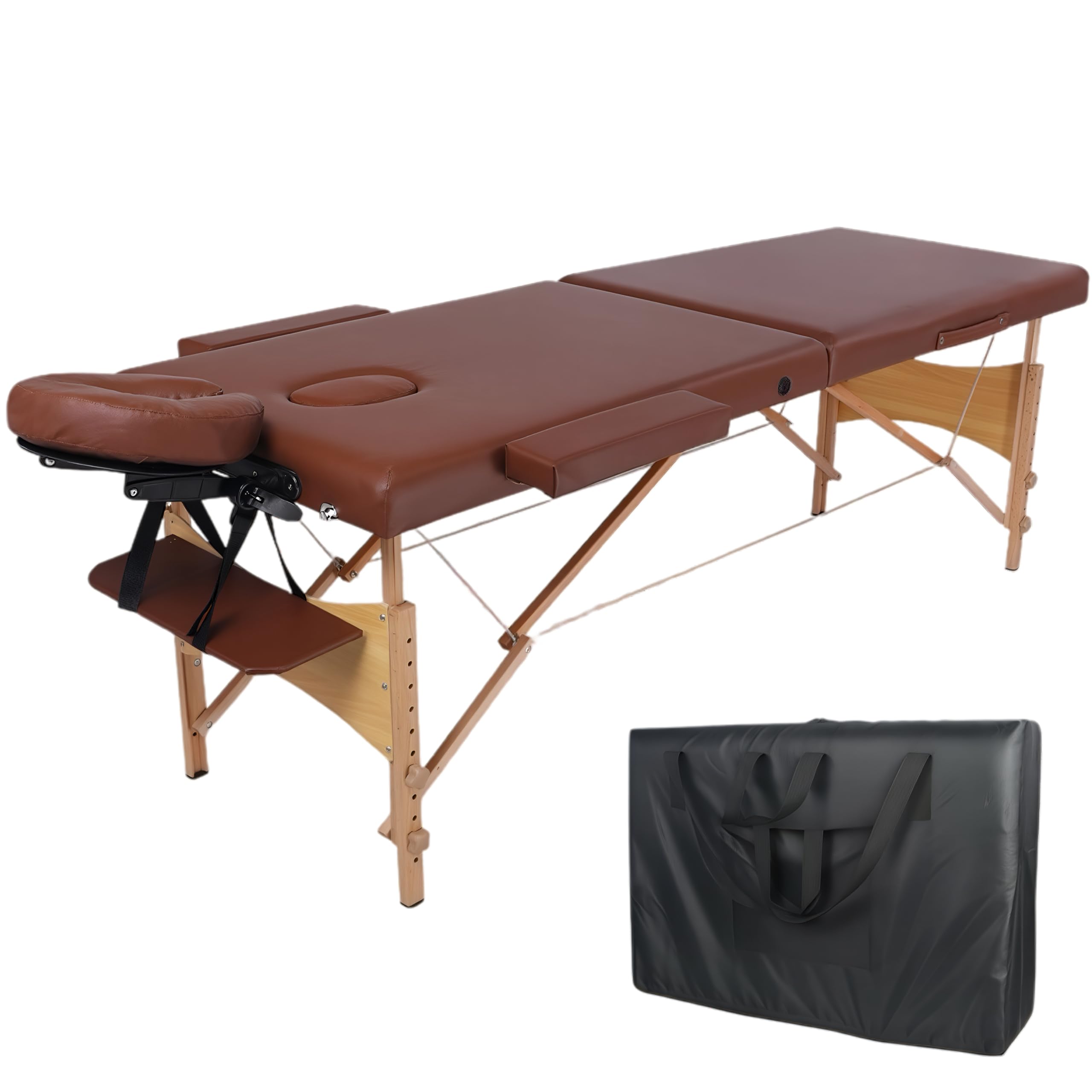 Lettino da Massaggio, Lettino da Massaggio Portatile, Lettino per Ciglia, Larghezza 24 Pollici, Altezza Regolabile, Pieghevole in 2, Tavolo da Spa, con Borsa in Tessuto Non Tessuto Brown