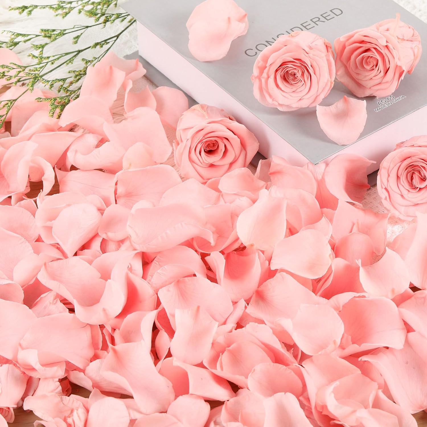 1.4oz Real Dried Rose Petals, Pink for Wedding, Bridal Shower & Engagement | Natural Preserved Flowers Petals, Romantic Night, Valentines Day, Dinner Table Confetti, Party Decor, Anniversary Celebration