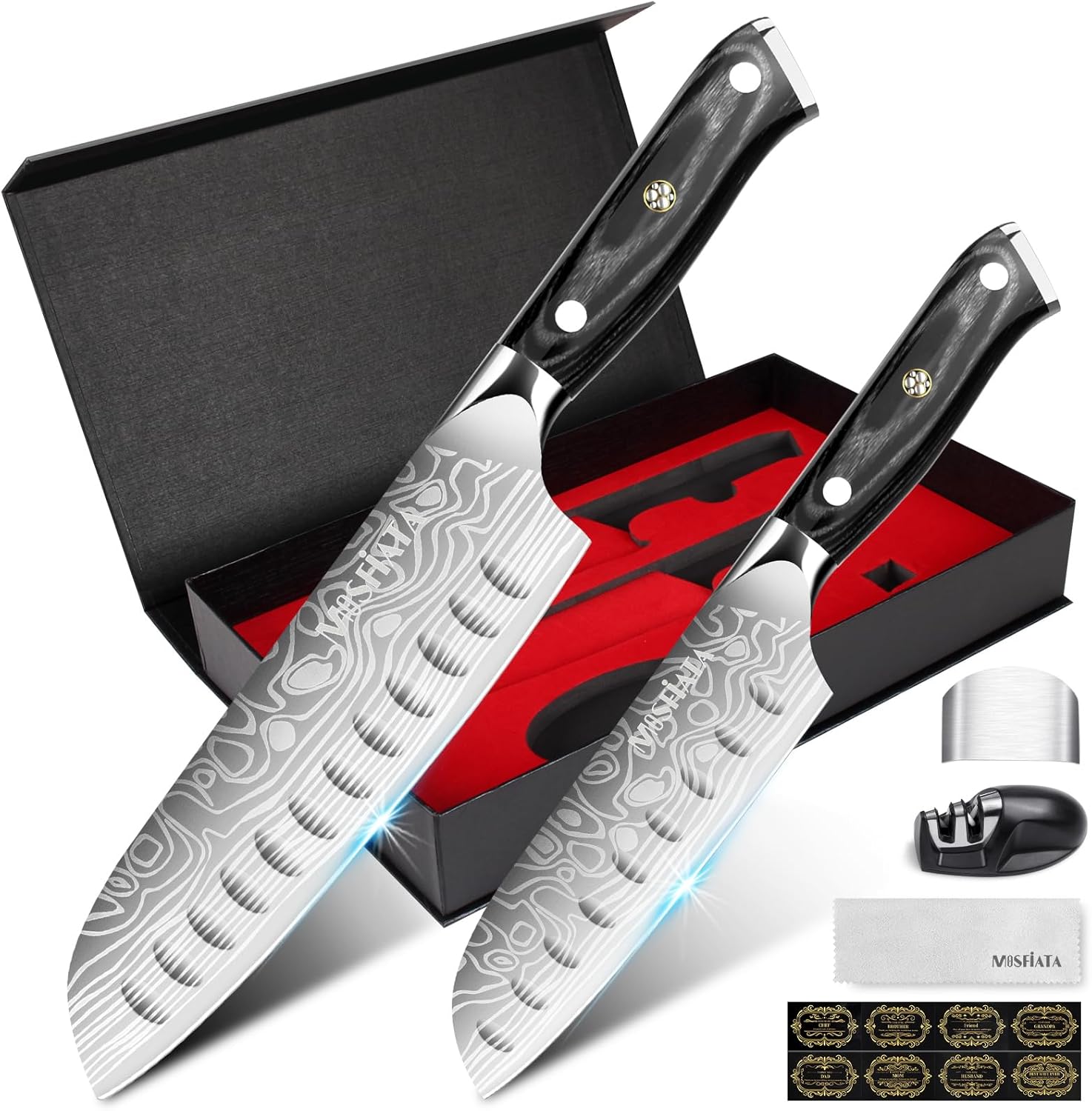 MOSFiATA 7" Santoku Knife with 5.5inch Santoku Knife, German High Carbon Stainless Steel EN.4116