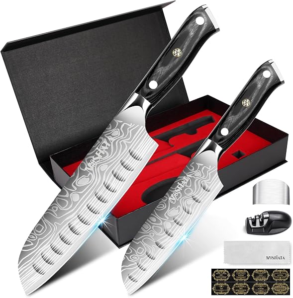 MOSFiATA Santoku Knife Set with 7in and 5.5in Knives