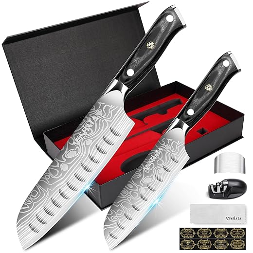 MOSFiATA 7" Santoku Knife with 5.5inch Santoku Knife, German High Carbon Stainless Steel EN.4116