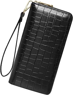 Womens Wallet RFID Blocking Leather Zip Around Wallet Large Capacity Credit Card Long Purse Clutch Wristlet