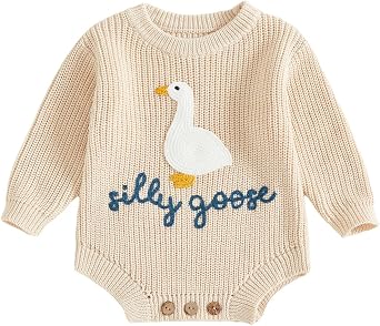 Baby Girl Boy Sweater Romper Silly Goose Knit Onesie Fall Winter 0-18M