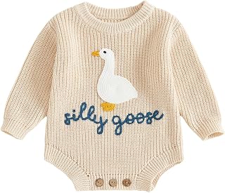 Newborn Baby Boy Girl Sweater Romper Silly Goose Embroidery Knit Onesie Knitted Bodysuit Warm Fall Winter Clothes