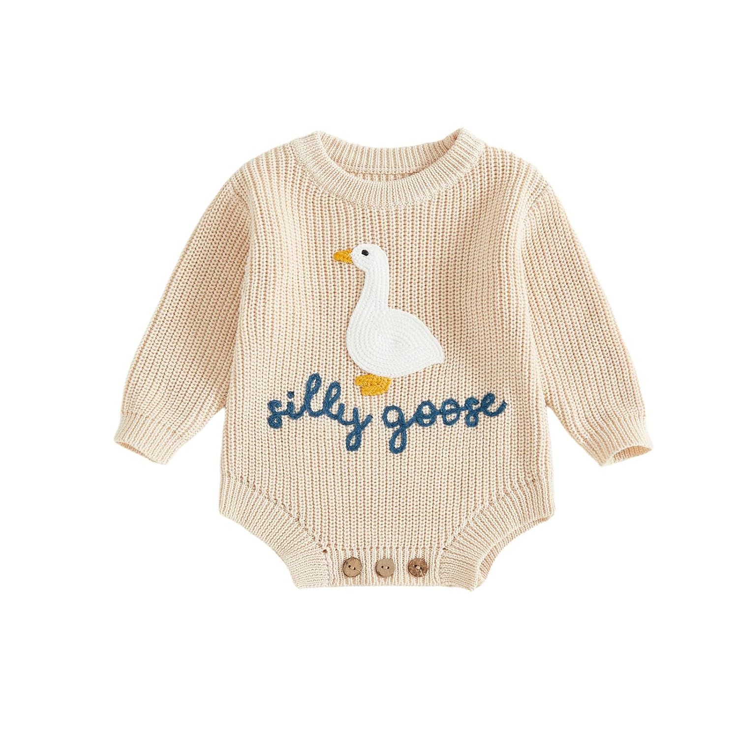Newborn Baby Boy Girl Sweater Romper Silly Goose Embroidery Knit Onesie Knitted Bodysuit Warm Fall Winter Clothes