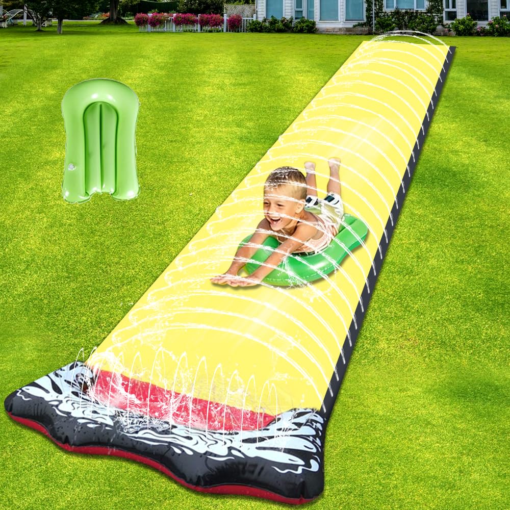 Wasserrutsche Garten, 188in x 27in/480 x 70 cm Wasserrutschbahn mit Bodyboard, Rutschbahn Outdoor Wasser mit eingebautem Sprinkler, Single Rasen Wasserrutschmatte für Sommer Garten Outdoor Pool