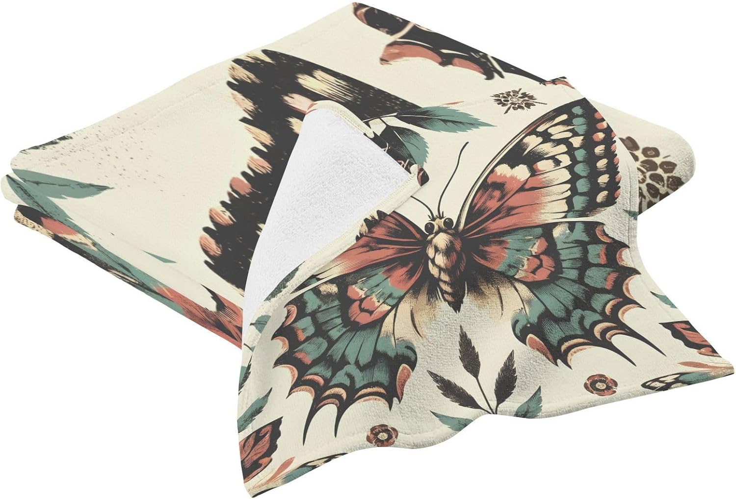 Hand Towels Premium Soft and Highly Absorbent Retro Butterfly 2 Pcs Towels for Bathroom Set 100% Cotton Decorative Face Towels