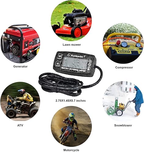 Miniatura 7 de Runleader Medidor digital de horas táctiles, medidor de temperatura del motor, RPM de alerta y temperatura, pantalla de retroiluminación