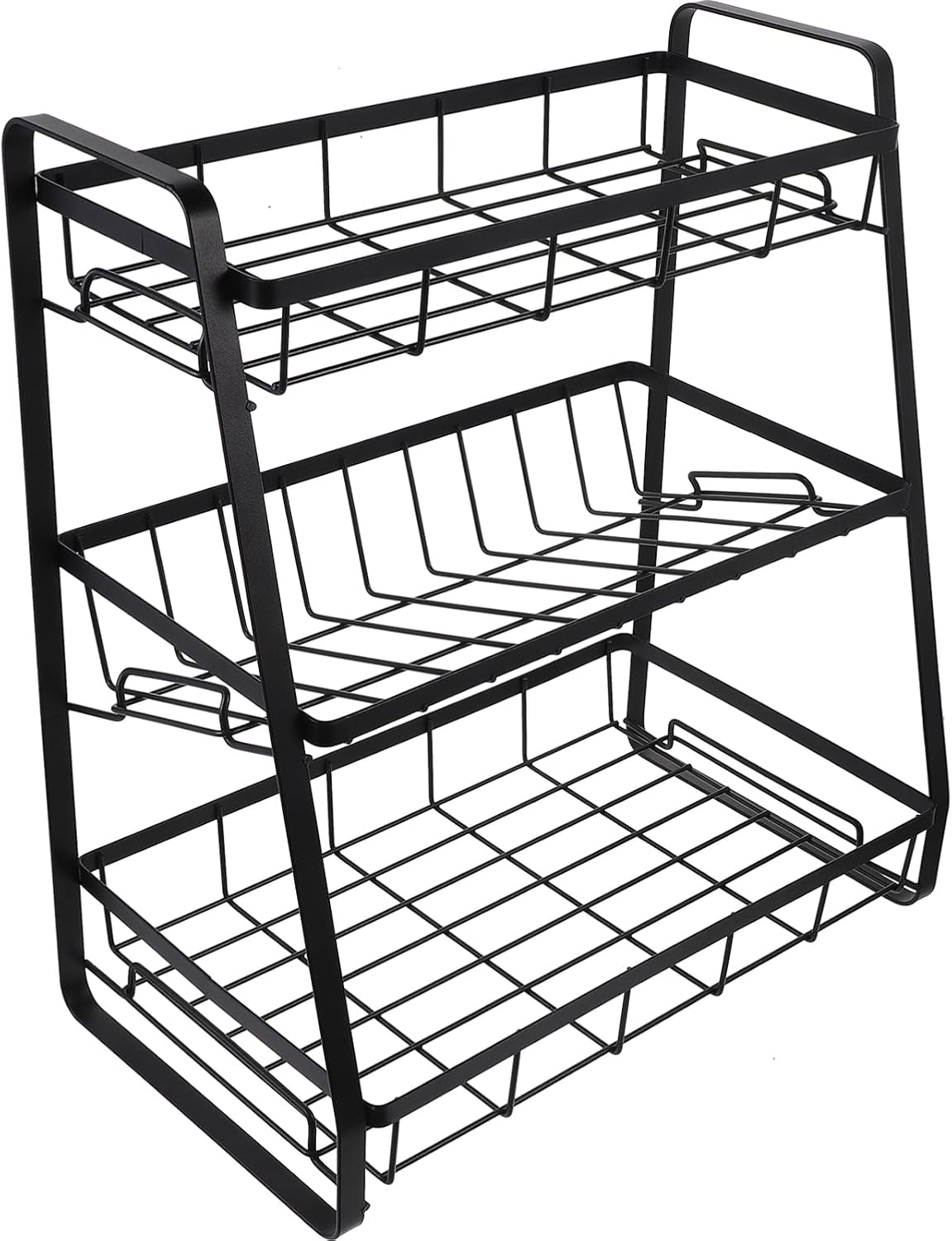 KICHOUSE Seasoning Bottle Rack 3-layer Kitchen Storage Rack Spice Bottle Shelf Organizer for Spices Cans Sauces Jelly Jars Space-saving Black